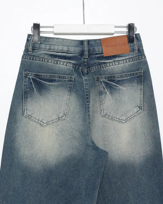 Unique whiskered wash low-rise denim pants