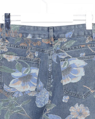 Flower pattern denim pants