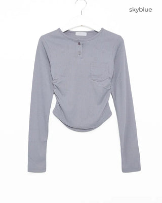 Ribbed Shirring Knit T-Shirt