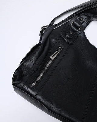 Front zip leather shoulder bag