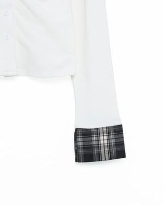 Checked two-tone gathered neck shirt