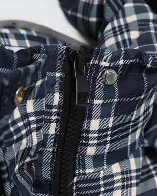 Tartan check hooded short down jacket