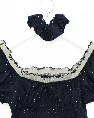 (Set) Polka Dot Puff Blouse and Scrunchie