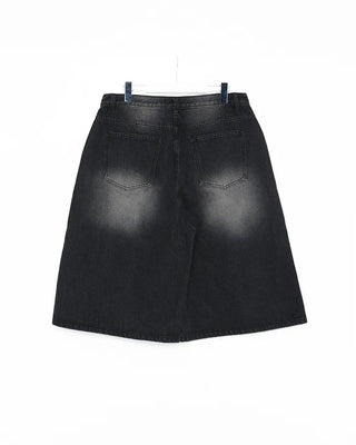 (Unisex) Cut-off Fringe Patch Bermuda Jeans