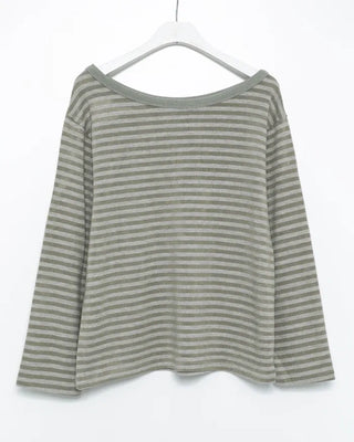 Boat neck striped long cut and sew