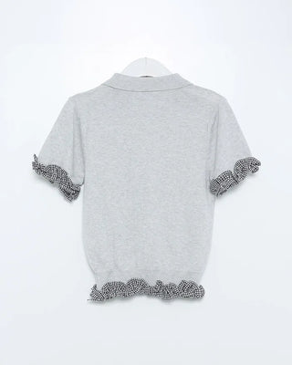Checked frill detail short-sleeved knit