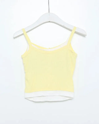 Layered button sleeveless top with built-in cups