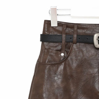 Belt set mini leather skirt