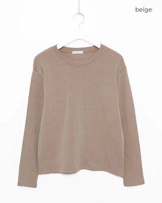 Simple brushed-back round neck long-sleeve T-shirt