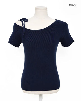 Asymmetrical Ribbon Short-Sleeve Knit