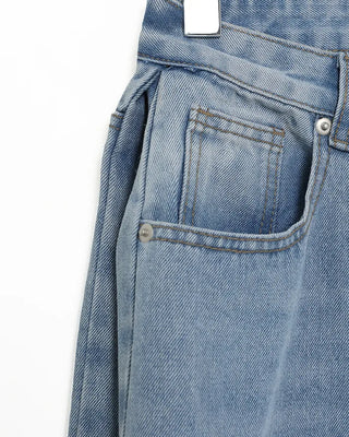 Wide-leg denim with side pleats
