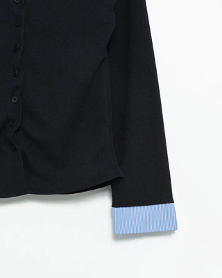 Shirt-layered button cardigan
