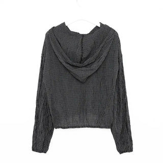 Checked string hooded shirt