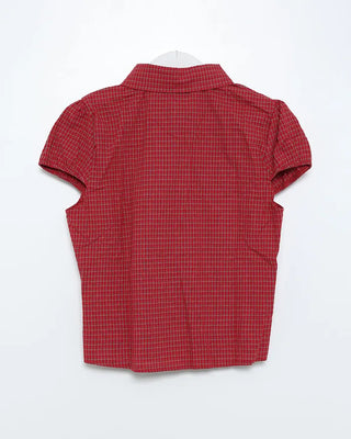 Gingham check puff sleeve shirt