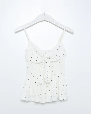 Bust Ribbon Dot Sleeveless Top & Cardigan Set