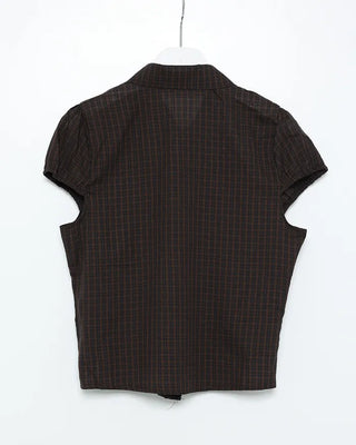Checked Shirred Puff Sleeve Blouse