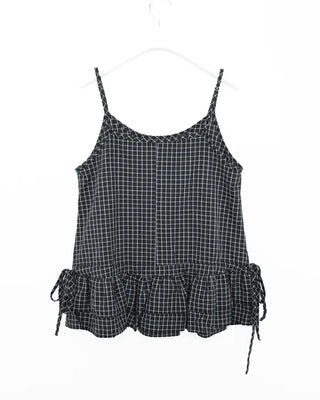 Checked Shirring Sleeveless Dress