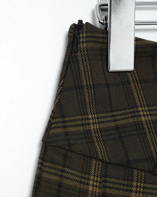 Checkered button pleated mini skirt
