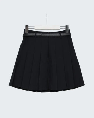 Pleated mini skirt and belt set