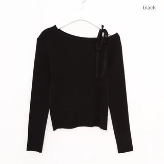 One-shoulder ribbon knit T-shirt