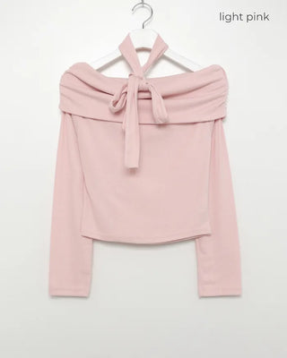 Tie-set off-shoulder T-shirt