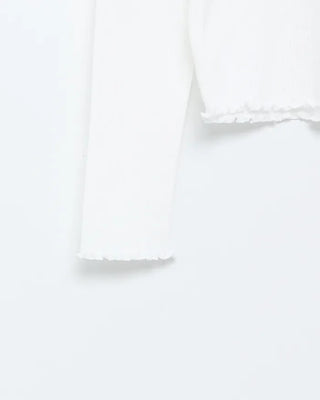 Half-button frill ribbed long T-shirt