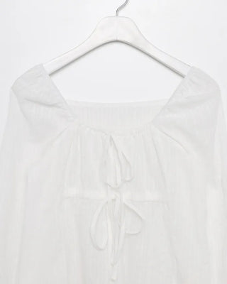 Square drawneck dobby stripe blouse