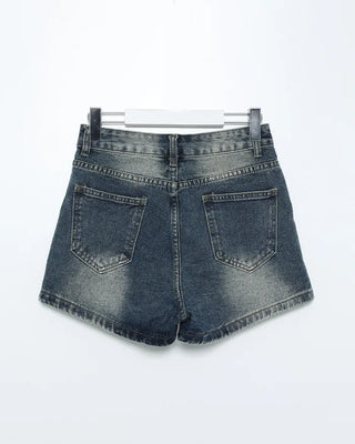 Washed denim shorts