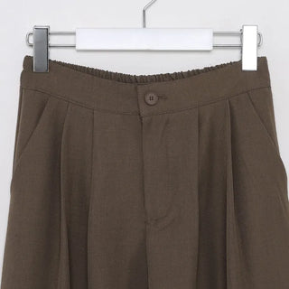 Double-pleated wide-leg slacks
