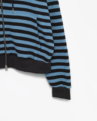 (Unisex) Striped Double Zip Waffle Knit Hoodie