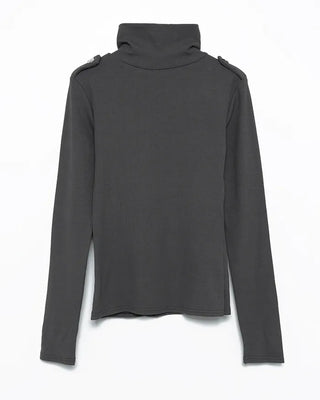 Button stand neck ribbed slim long T-shirt