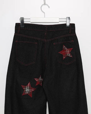 Check Star Patch Point Denim Pants