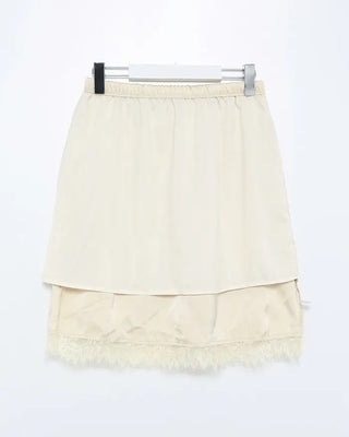 Satin elastic waist lace midi skirt
