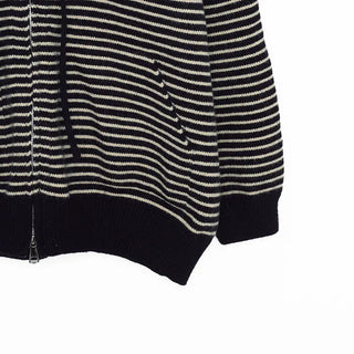 Striped knit hooded zip-up