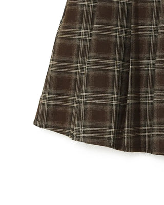 Square belt check pleated mini skirt