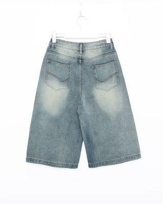 High-waisted flared Bermuda denim pants
