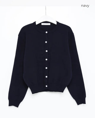 Wool round neck cardigan