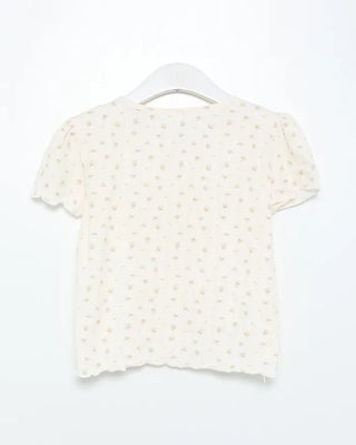 Flower Henley Neck Scallop Short Sleeve Shirt & Pants Set