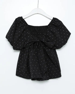 Front Ribbon Smock Gathered Blouse