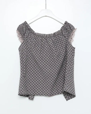 Checked layered off-shoulder blouse