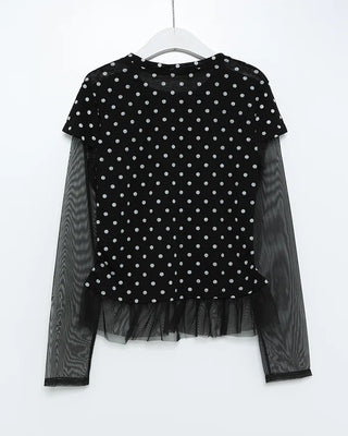 Dot lace layered short-sleeved T-shirt