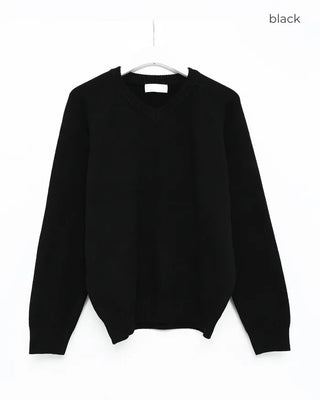 (Unisex) V-neck raglan high-gauge knit