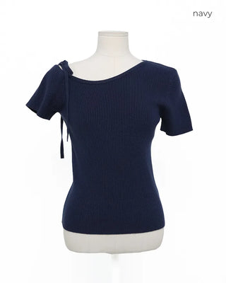 Asymmetrical Ribbon One-Shoulder Knit