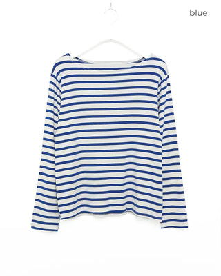 Soft boat neck striped long-sleeve T-shirt