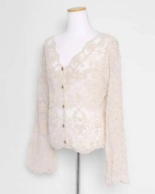 V-neck lace sheer cardigan