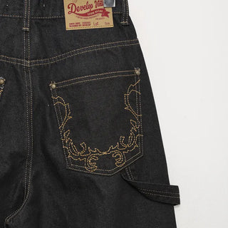 Pocket embroidered denim pants