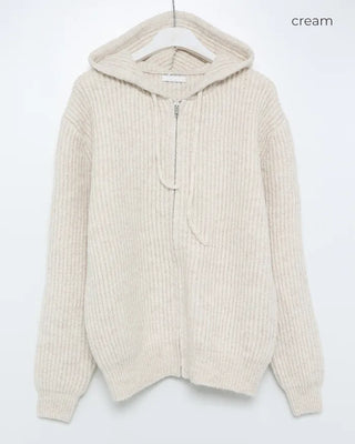 (Unisex) Rib-Knit Zip-Up Hoodie