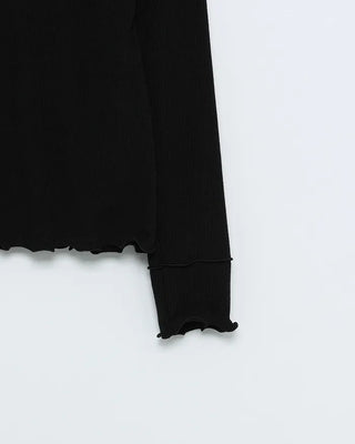 See-through frill neck long-sleeve T-shirt