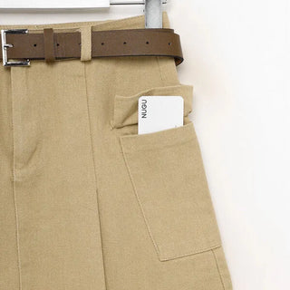 Belted mini skirt with side pockets
