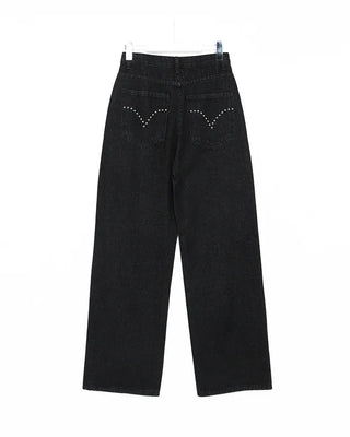 Stud Point Wide Semi-Bootcut Denim Pants